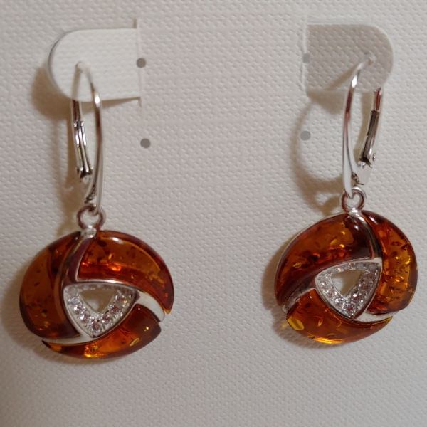 Click to view detail for HWG-136 Earrings, Round, Amber with Crystal Center $83